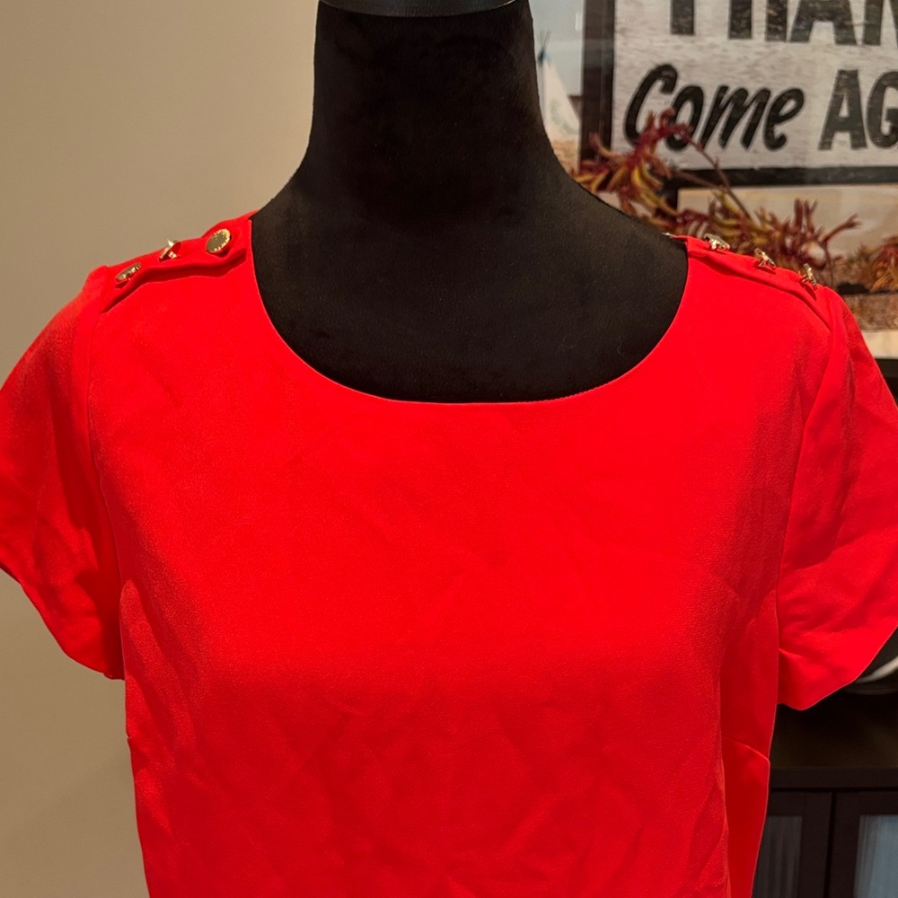 Forever 21 Vibrant Red Mini Dress w gold button accent - Picture 5 of 6